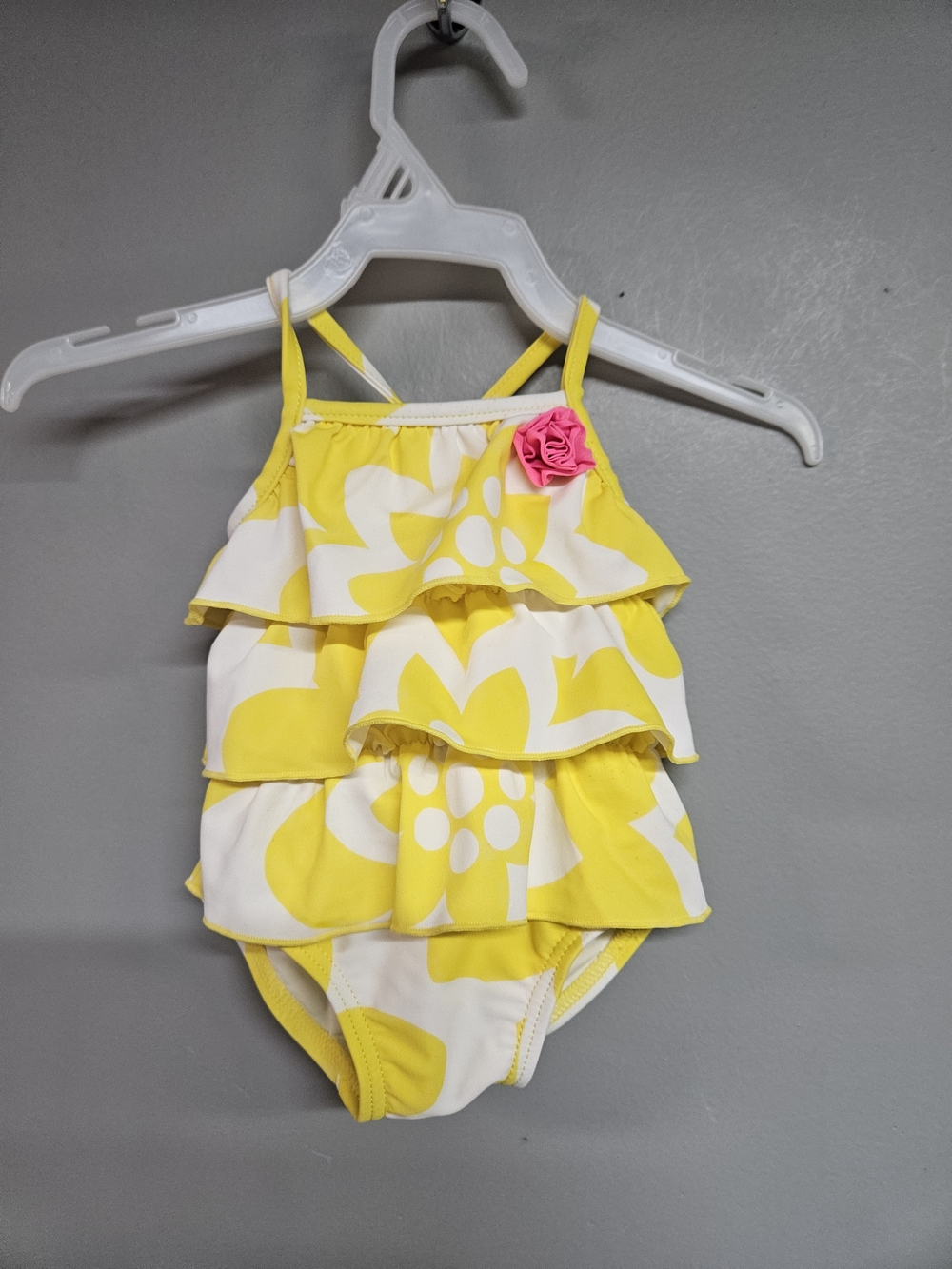 Carter's 3 MonthYellow and White Floral Ruffle One-Piece Swimsuit with Pink Rose